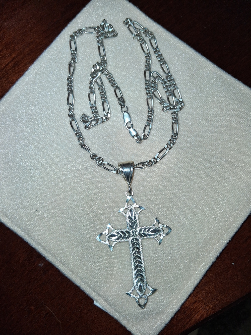 Sterling Silver Cross Pendant Necklace - Intricate Engraved Design